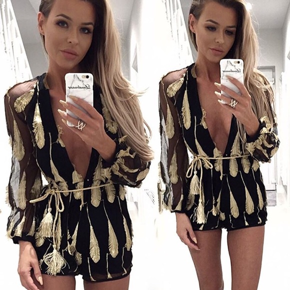 Haus of Layers Pants - NEW! Black and Gold Sheer Romper